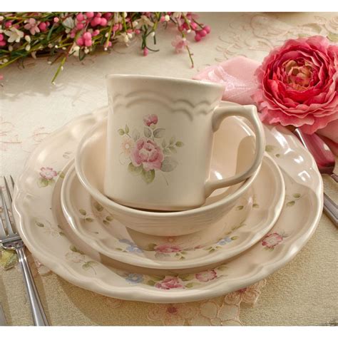 25" Dinner Plates, 4 Cups, 4 Saucers, Teapot w/Lid, 14 Pieces Total. . Tea rose pfaltzgraff